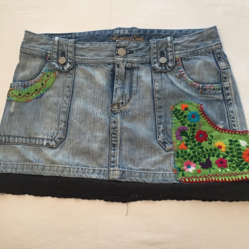 American Eagle Embroidered Patchwork Mini Skirt - image 1